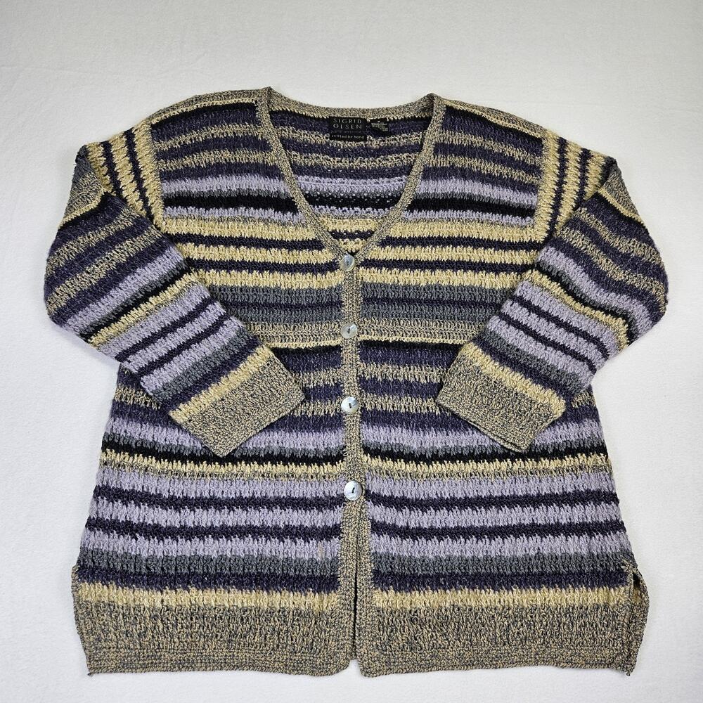 Y2K Sigrid Olsen Silk Mohair Women M Cardigan Sweater Handknit Crochet Cabincore